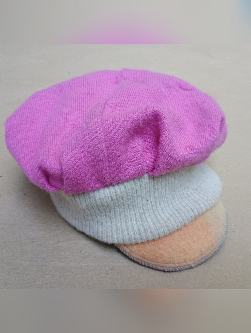 Kids Wool Cappy Cap Sassy Knit Wear Pink Orange Knit Newsboy Cap with Cream Band